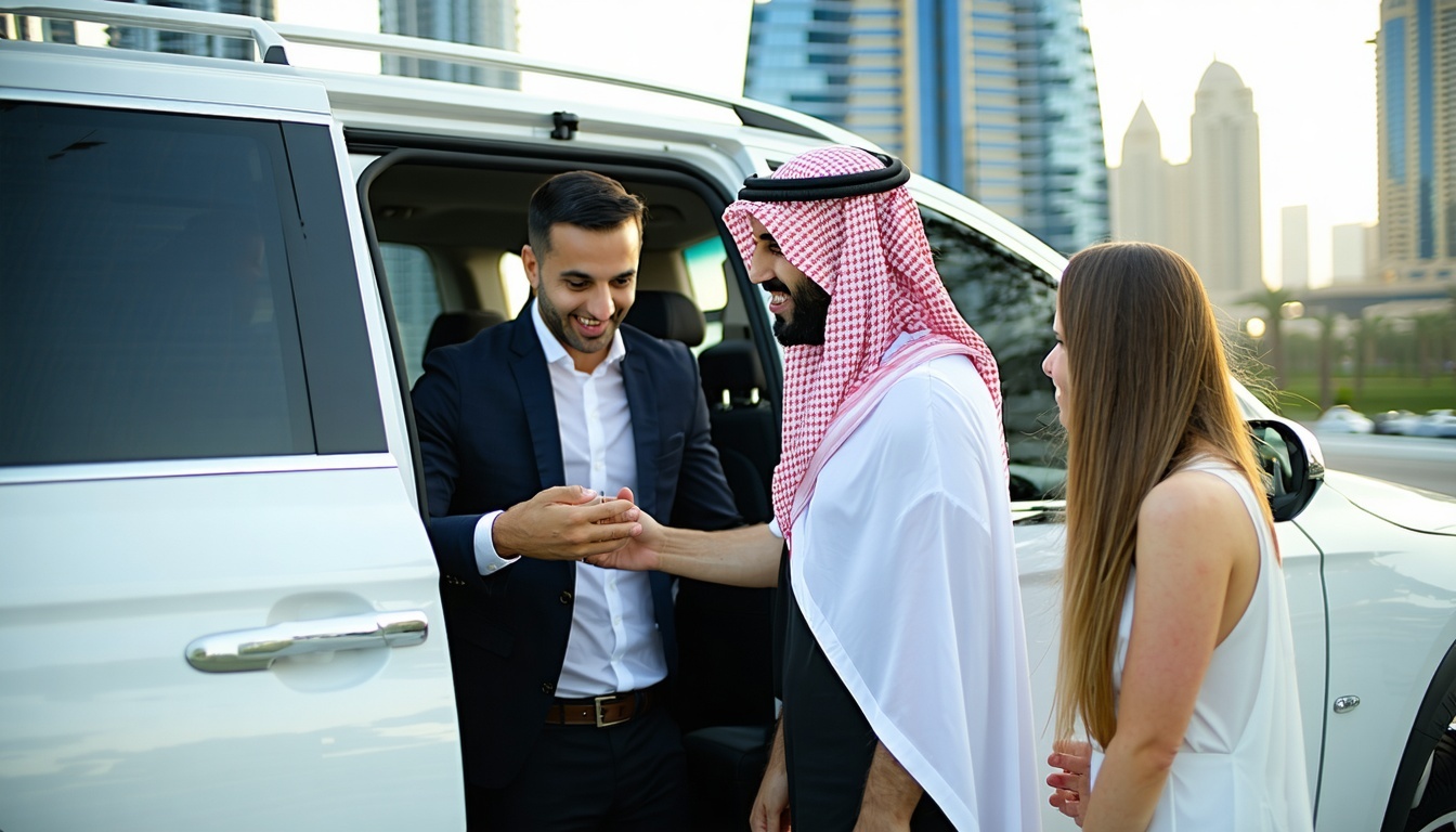 Chauffeur assisting guests during a Dubai city tour