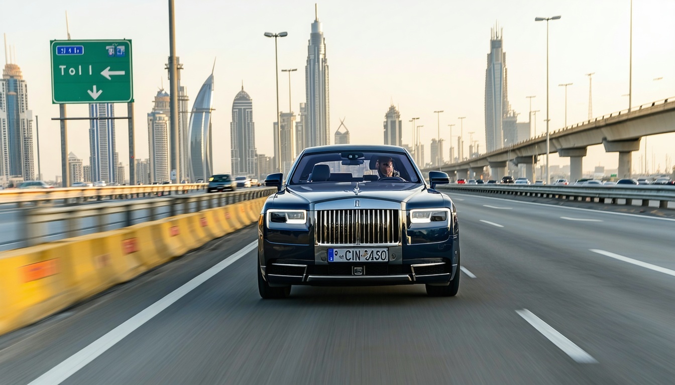 Luxury car driving on Dubai toll way